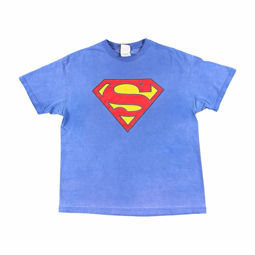 Vintage Warner Bros. Superman Faded Blue Graphic Logo Short Sleeve T-Shirt XL